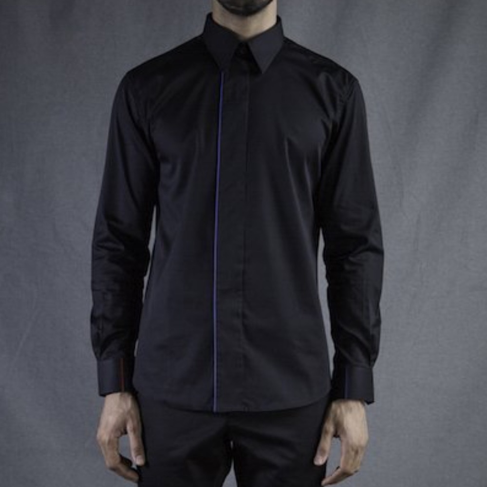 Chandan Gandhi Mens Black Collared Shirt